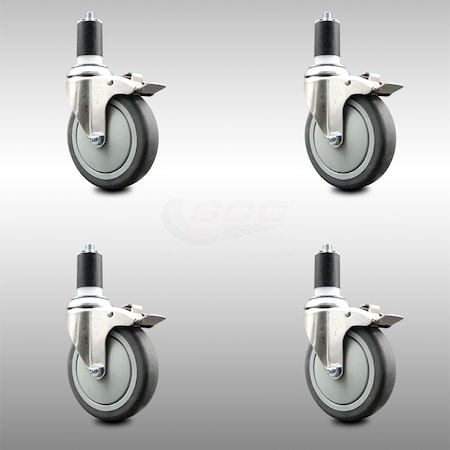 Service Caster 5 Inch 316SS Thermoplastic Rubber Swivel 1-5/8 Inch Stem Caster Set Lock Brake SCC-SS316TTLEX20S514-TPRB-158-4